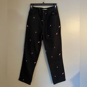 PacSun Black High Rise Straight Jeans with Floral Embroidery - size (24)